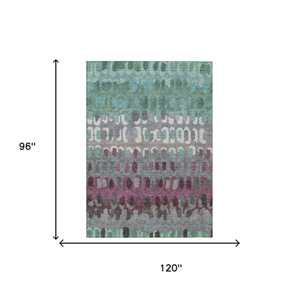 8' X 10' Teal Blue And Gray Geometric Washable Indoor Outdoor Area Rug Homeroots Outdoor
