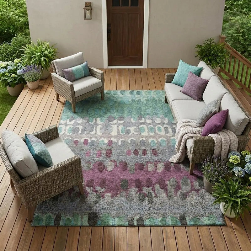 8' X 10' Teal Blue And Gray Geometric Washable Indoor Outdoor Area Rug Homeroots Outdoor
