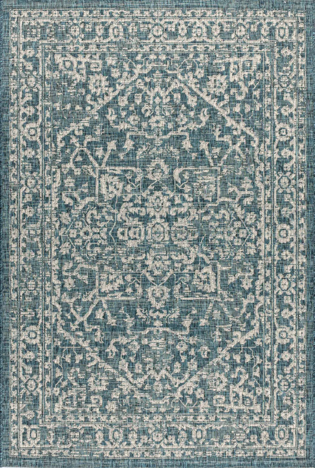 8' X 10' Teal Blue And Gray Medallion Indoor Outdoor Area Rug Homeroots Outdoor
