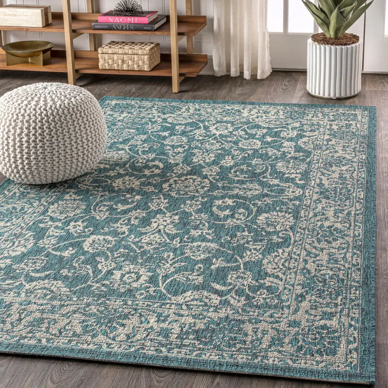 8' X 10' Teal Blue And Gray Medallion Indoor Outdoor Area Rug Homeroots Outdoor