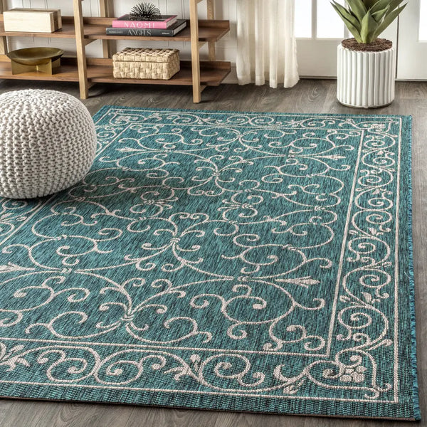 8' X 10' Teal Blue And Gray Medallion Indoor Outdoor Area Rug Homeroots Outdoor