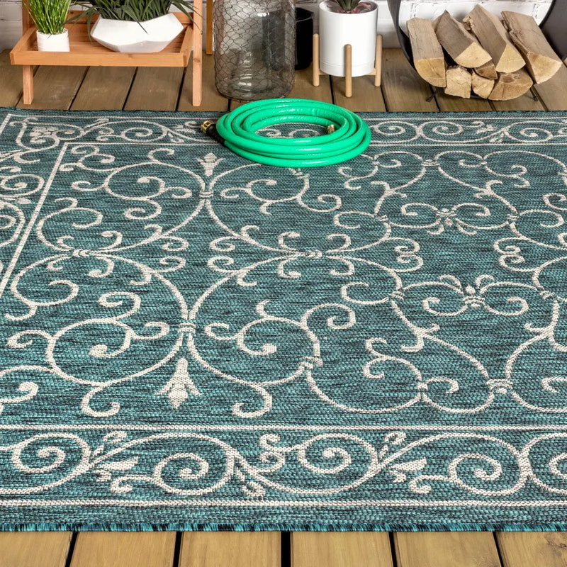 8' X 10' Teal Blue And Gray Medallion Indoor Outdoor Area Rug Homeroots Outdoor