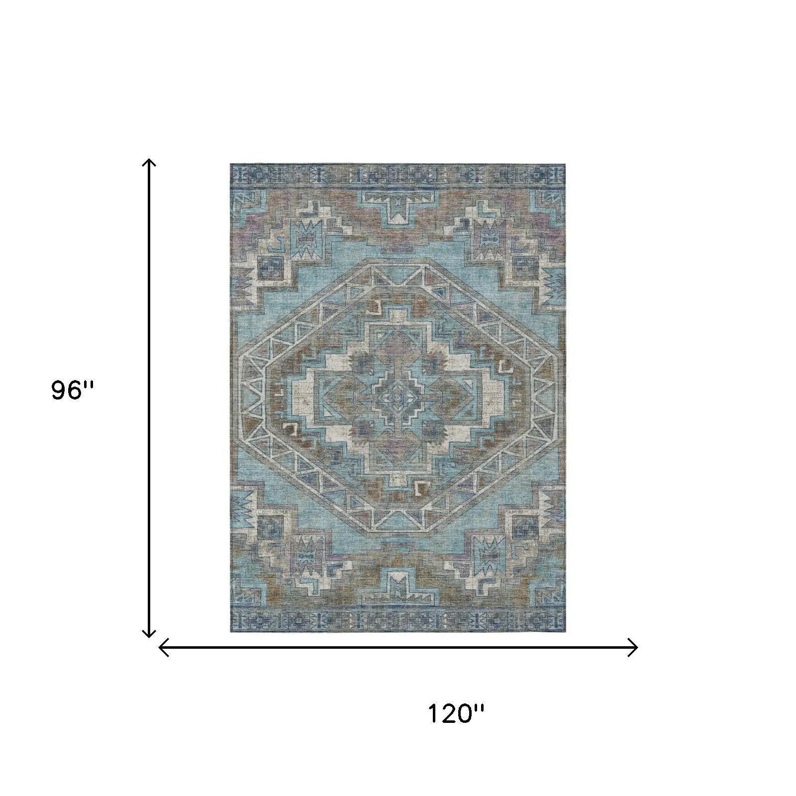 8' X 10' Teal Blue And Gray Southwestern Washable Indoor Outdoor Area Rug Homeroots Outdoor