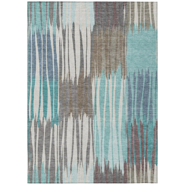 8' X 10' Teal Blue And Gray Striped Washable Indoor Outdoor Area Rug Homeroots Outdoor