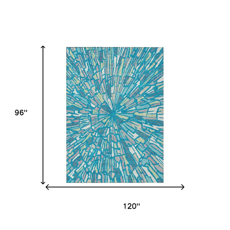 8' X 10' Teal Blue And Green Abstract Washable Indoor Outdoor Area Rug Homeroots Outdoor