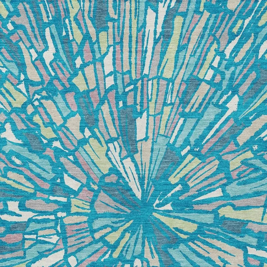 8' X 10' Teal Blue And Green Abstract Washable Indoor Outdoor Area Rug Homeroots Outdoor