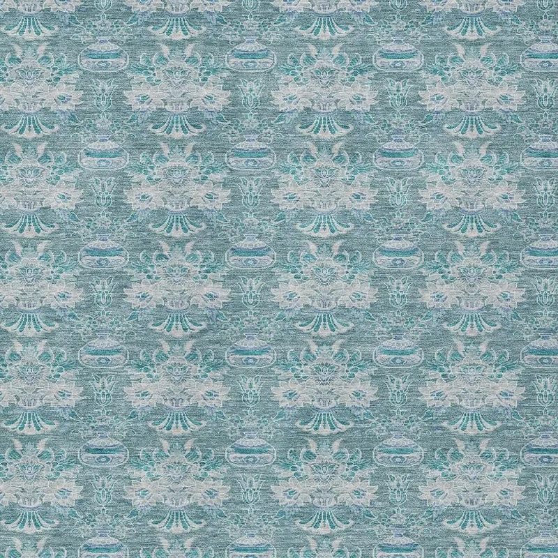 8' X 10' Teal Blue And Green Floral Washable Indoor Outdoor Area Rug Homeroots Outdoor