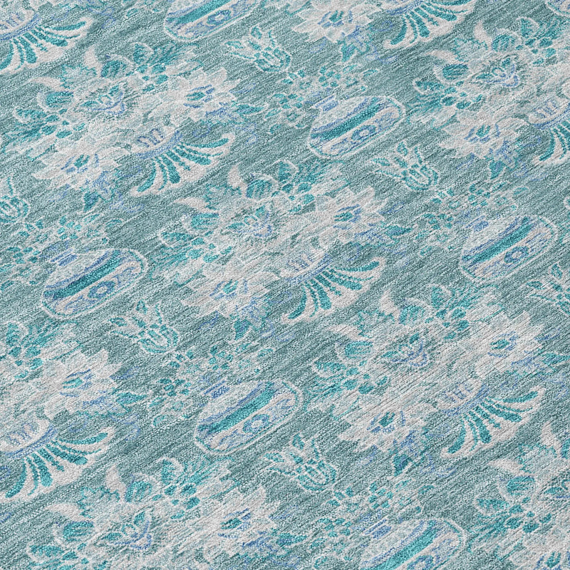 8' X 10' Teal Blue And Green Floral Washable Indoor Outdoor Area Rug Homeroots Outdoor
