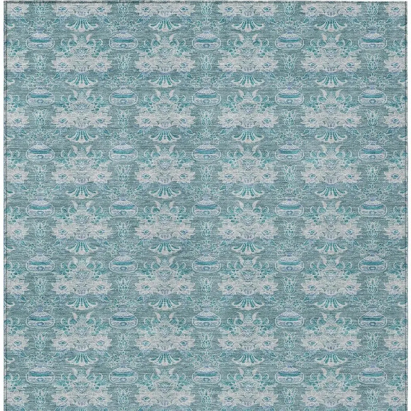8' X 10' Teal Blue And Green Floral Washable Indoor Outdoor Area Rug Homeroots Outdoor