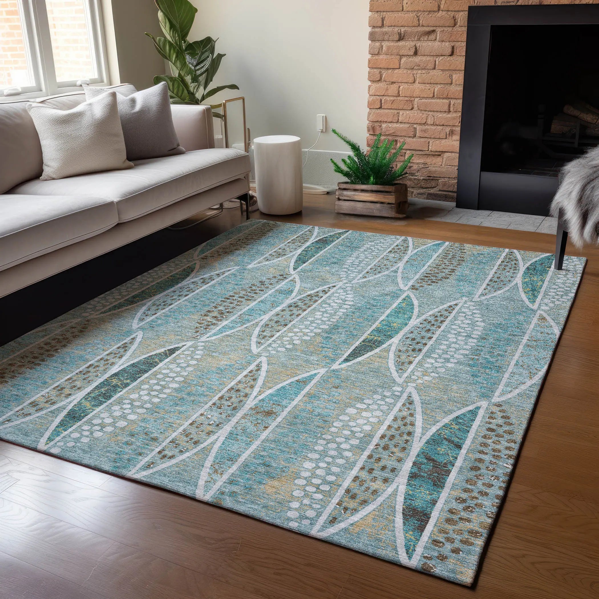 8' X 10' Teal Blue And Green Geometric Washable Indoor Outdoor Area Rug Homeroots Outdoor