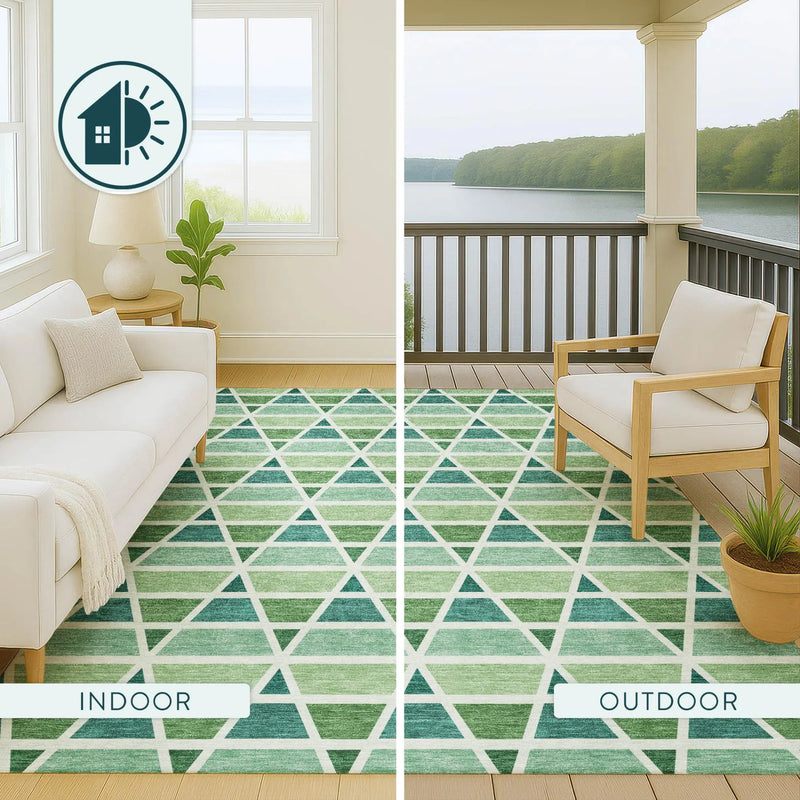 8' X 10' Teal Blue And Green Geometric Washable Indoor Outdoor Area Rug Homeroots Outdoor