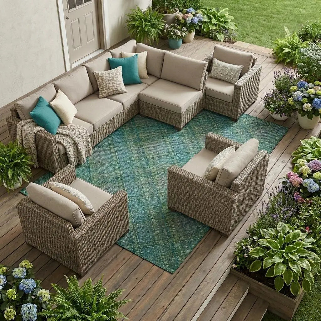 8' X 10' Teal Blue And Green Plaid Washable Indoor Outdoor Area Rug Homeroots Outdoor
