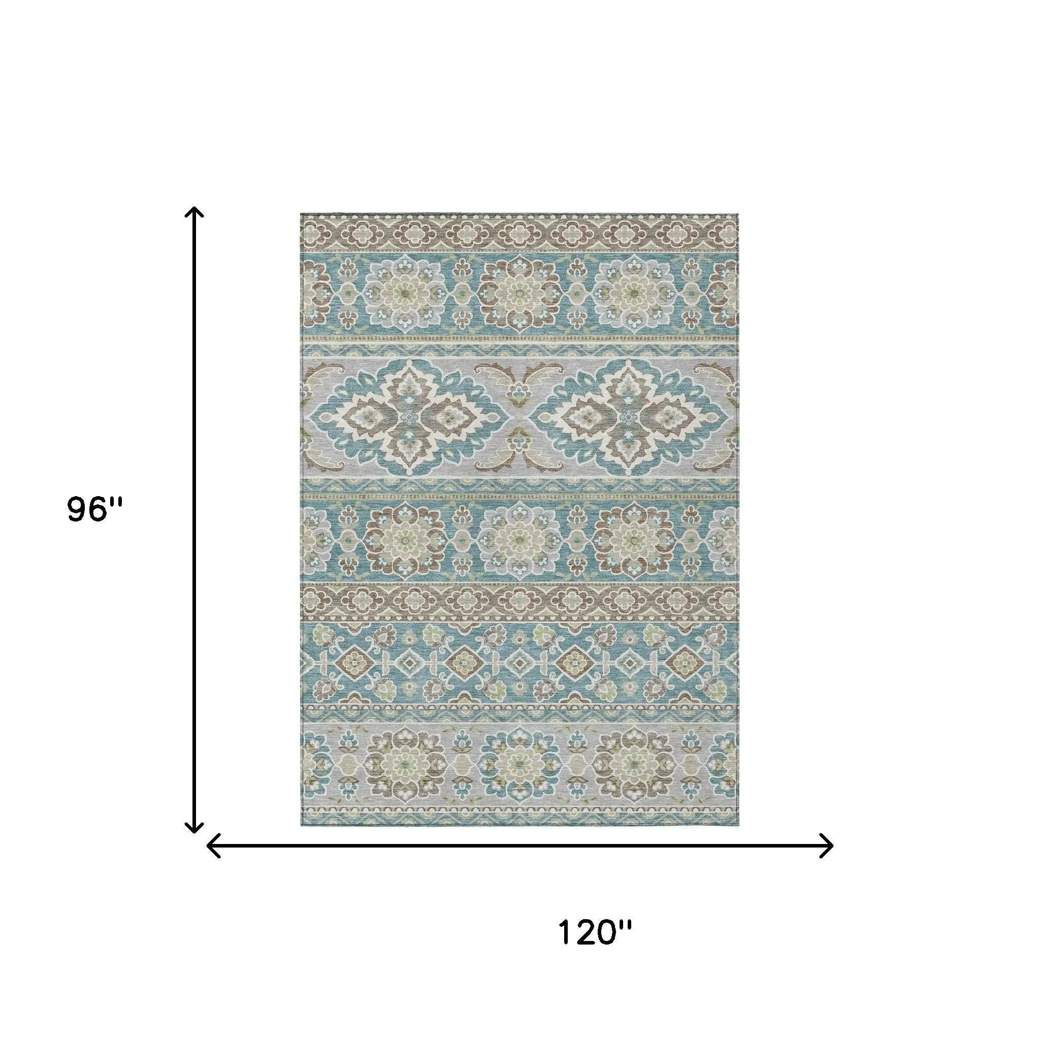 8' X 10' Teal Blue And Green Tribal Washable Indoor Outdoor Area Rug Homeroots Outdoor
