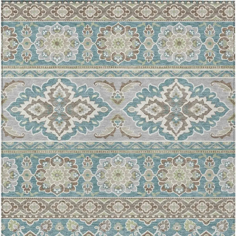 8' X 10' Teal Blue And Green Tribal Washable Indoor Outdoor Area Rug Homeroots Outdoor