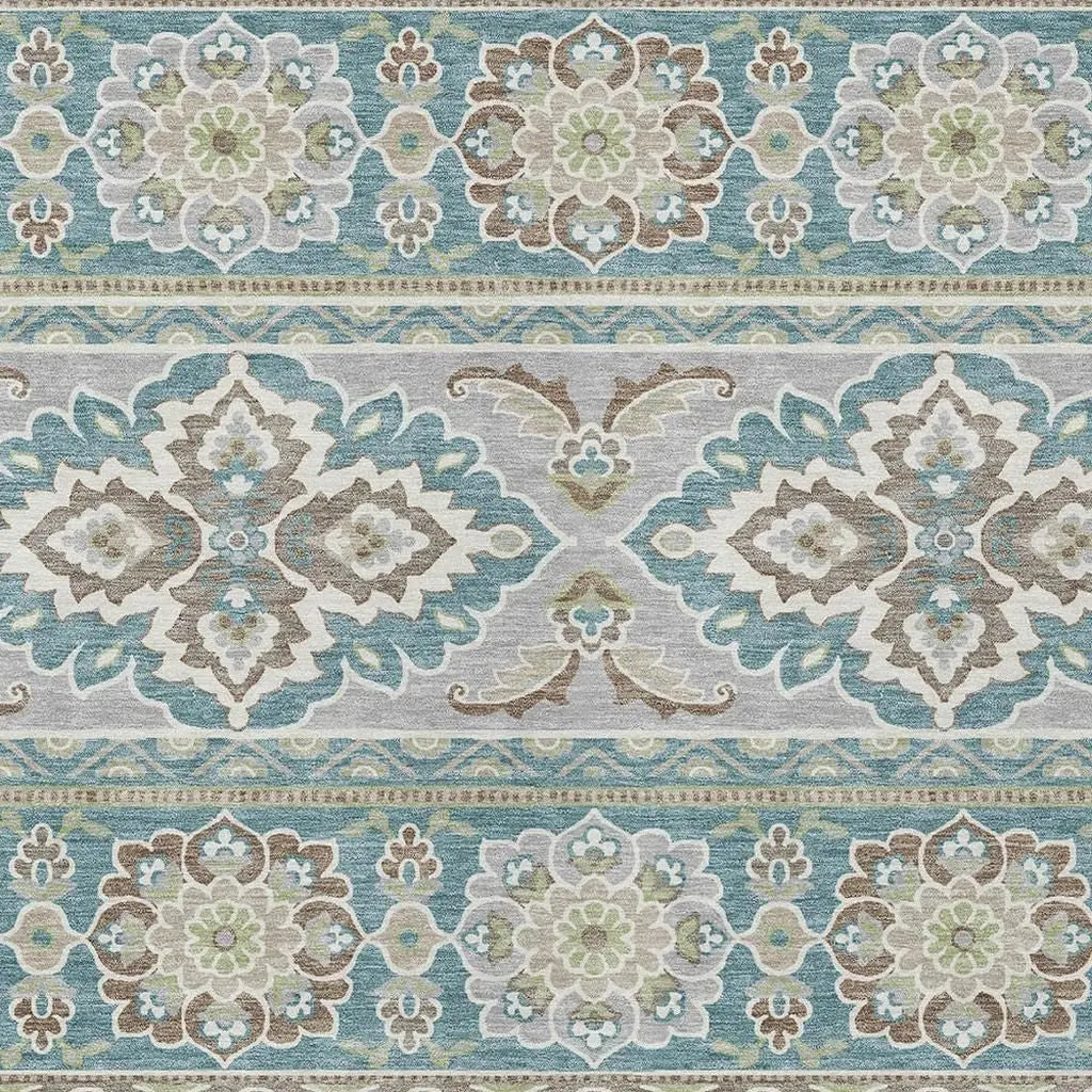 8' X 10' Teal Blue And Green Tribal Washable Indoor Outdoor Area Rug Homeroots Outdoor