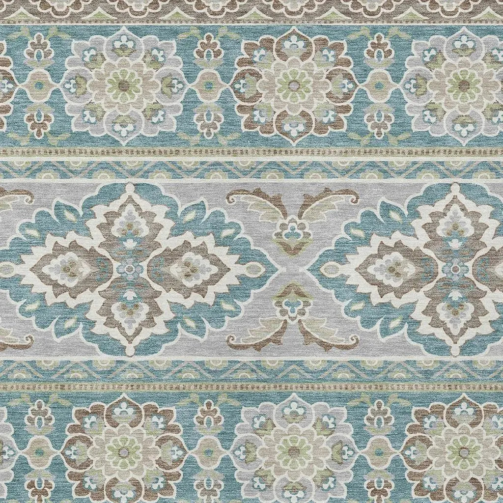 8' X 10' Teal Blue And Green Tribal Washable Indoor Outdoor Area Rug Homeroots Outdoor