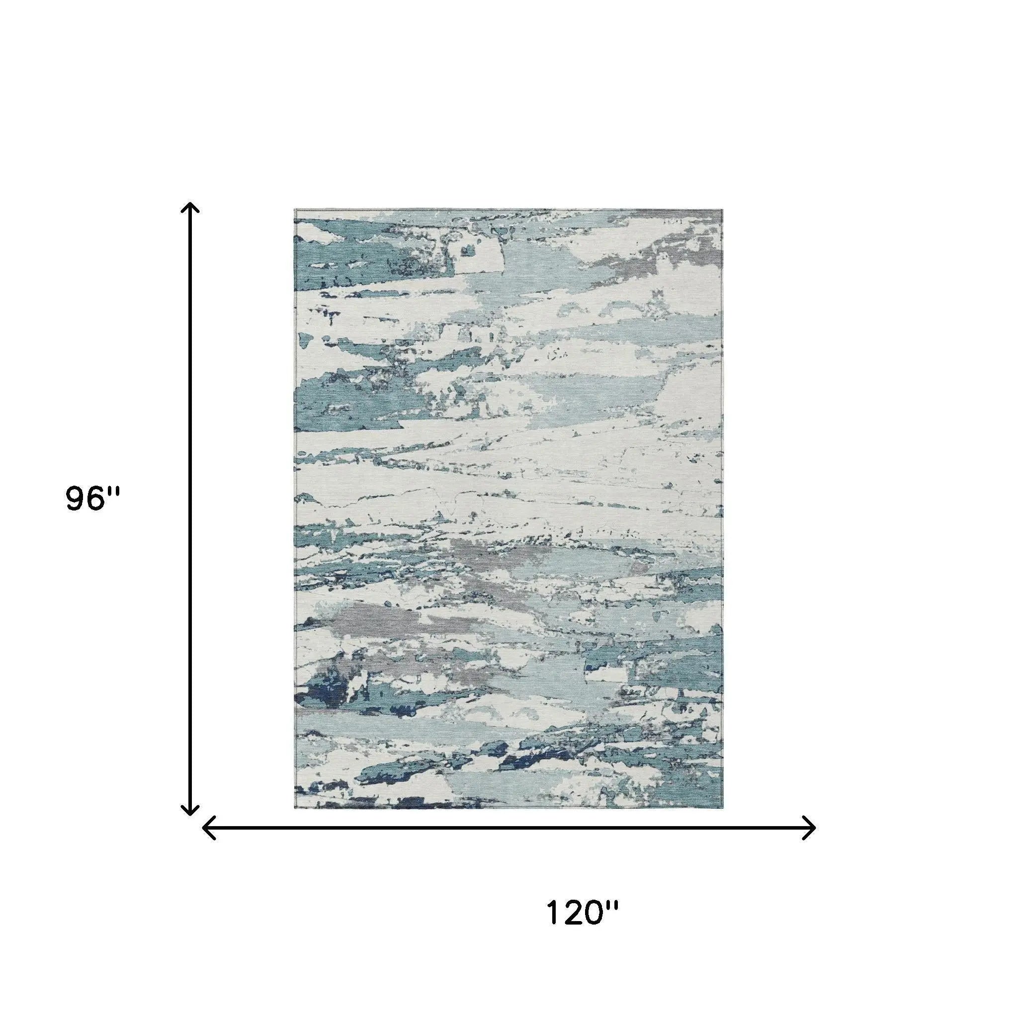 8' X 10' Teal Blue And Ivory Abstract Washable Indoor Outdoor Area Rug Homeroots Outdoor