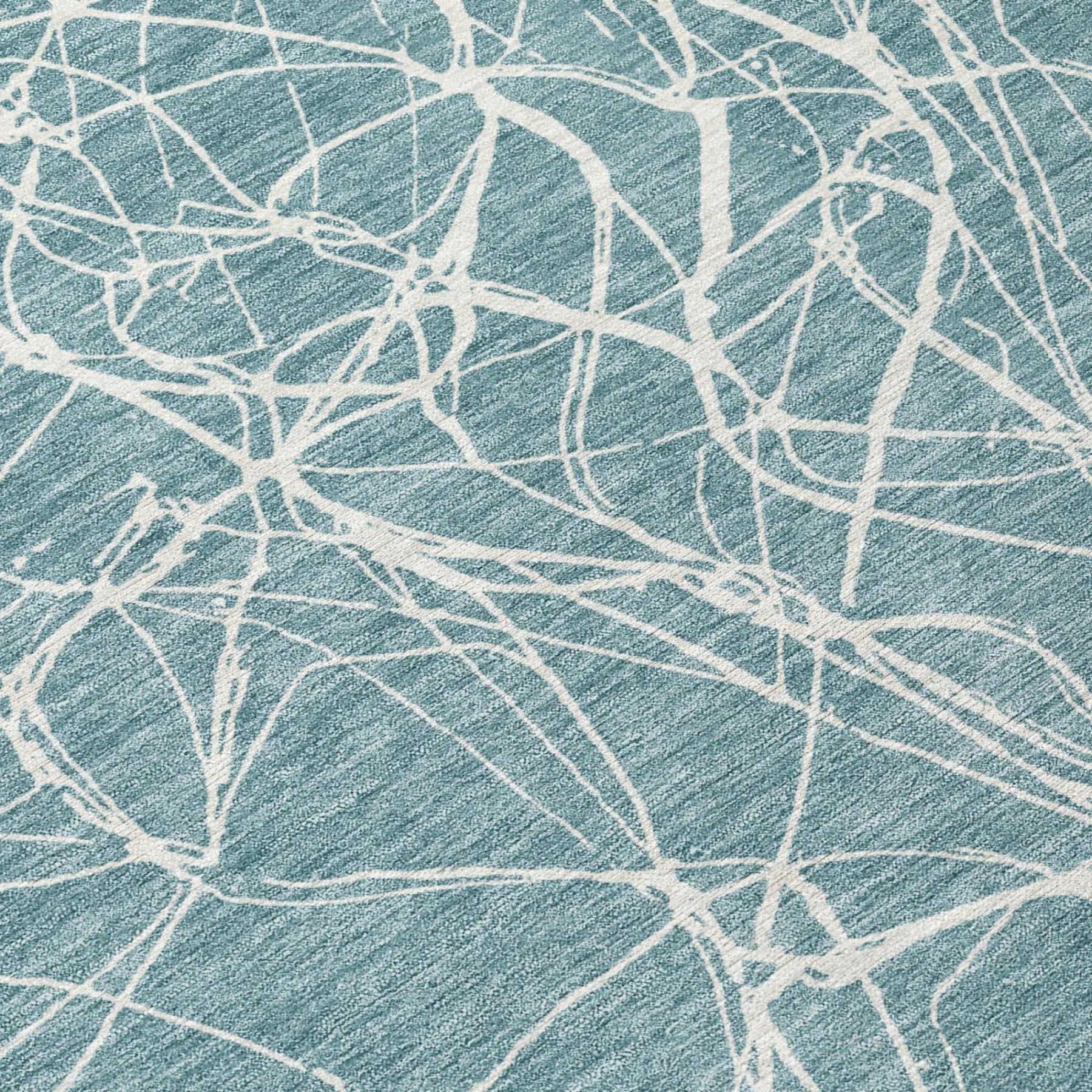 8' X 10' Teal Blue And Ivory Abstract Washable Indoor Outdoor Area Rug Homeroots Outdoor