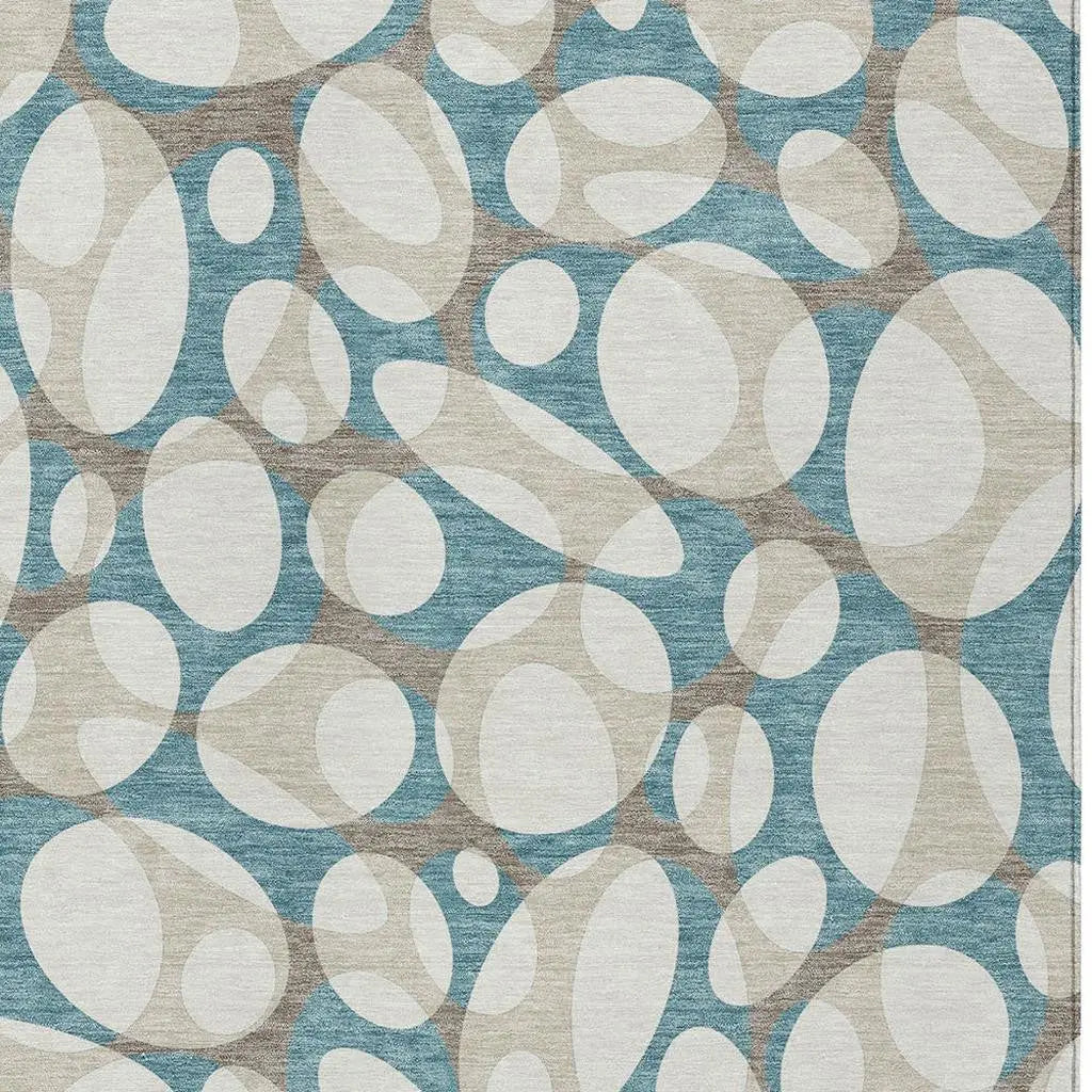 8' X 10' Teal Blue And Ivory Abstract Washable Indoor Outdoor Area Rug Homeroots Outdoor