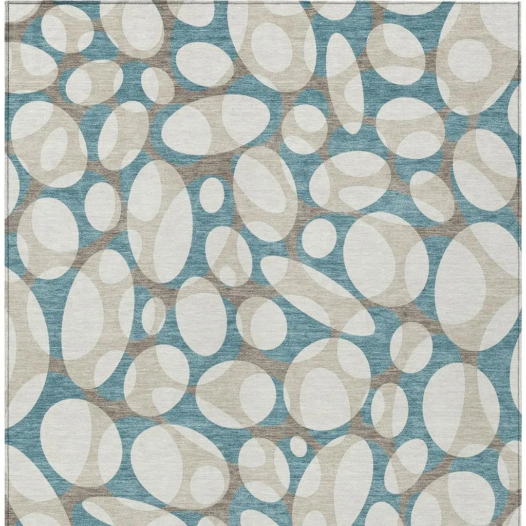 8' X 10' Teal Blue And Ivory Abstract Washable Indoor Outdoor Area Rug Homeroots Outdoor