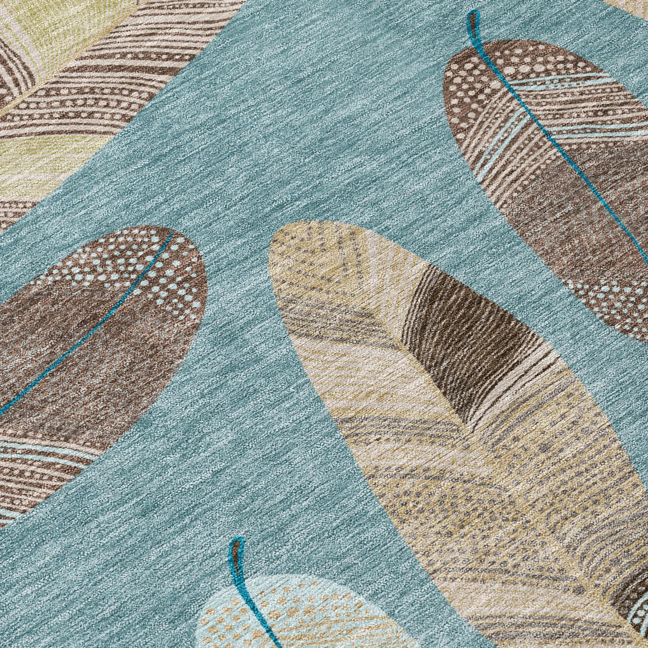 8' X 10' Teal Blue And Ivory Botanical Leaves Washable Indoor Outdoor Area Rug Homeroots Outdoor
