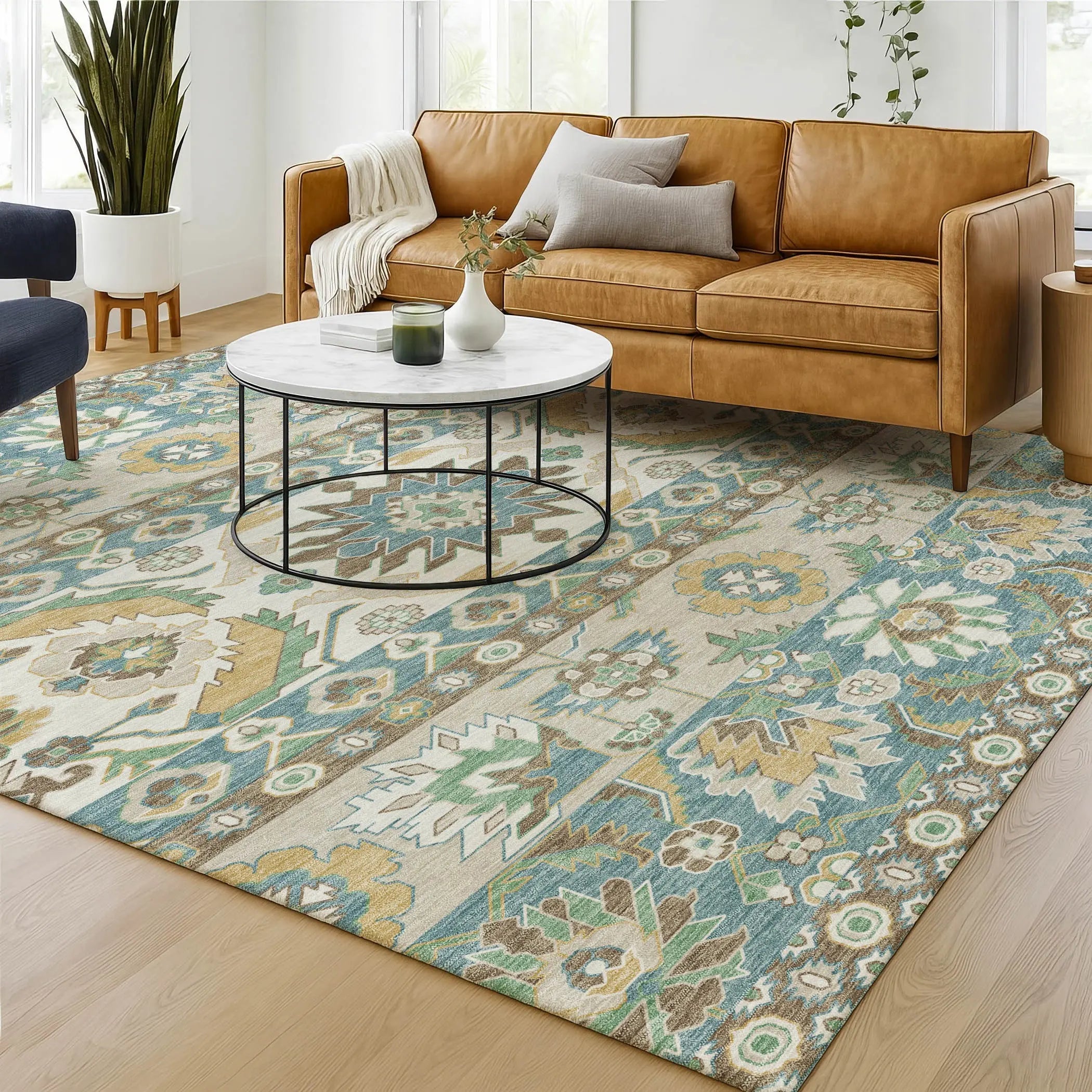 8' X 10' Teal Blue And Ivory Cactus Washable Indoor Outdoor Area Rug Homeroots Outdoor