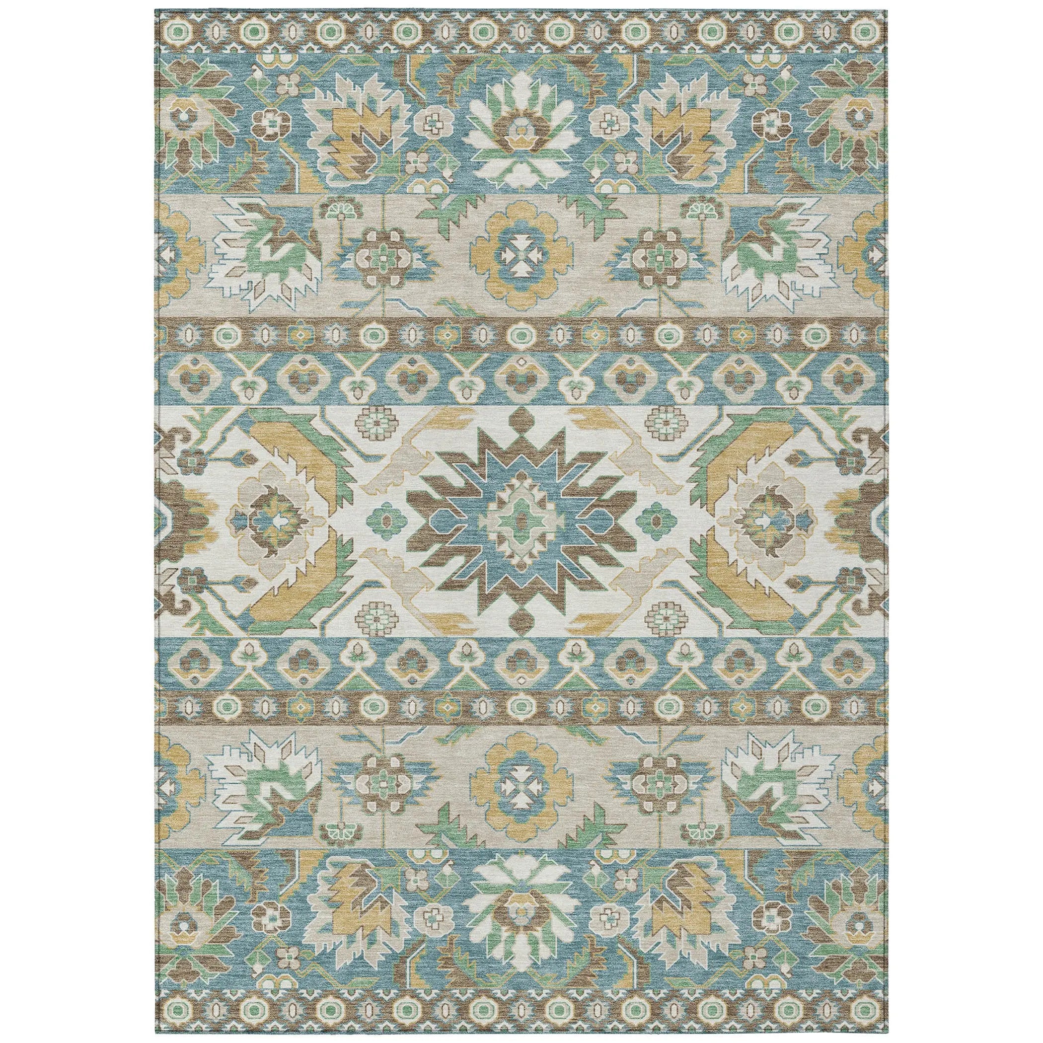 8' X 10' Teal Blue And Ivory Cactus Washable Indoor Outdoor Area Rug Homeroots Outdoor