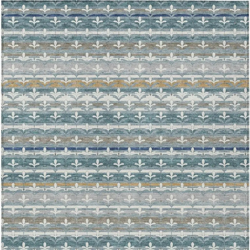 8' X 10' Teal Blue And Ivory Damask Washable Indoor Outdoor Area Rug Homeroots Outdoor