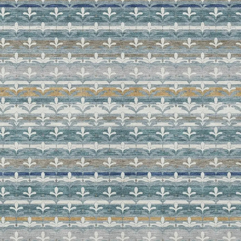 8' X 10' Teal Blue And Ivory Damask Washable Indoor Outdoor Area Rug Homeroots Outdoor