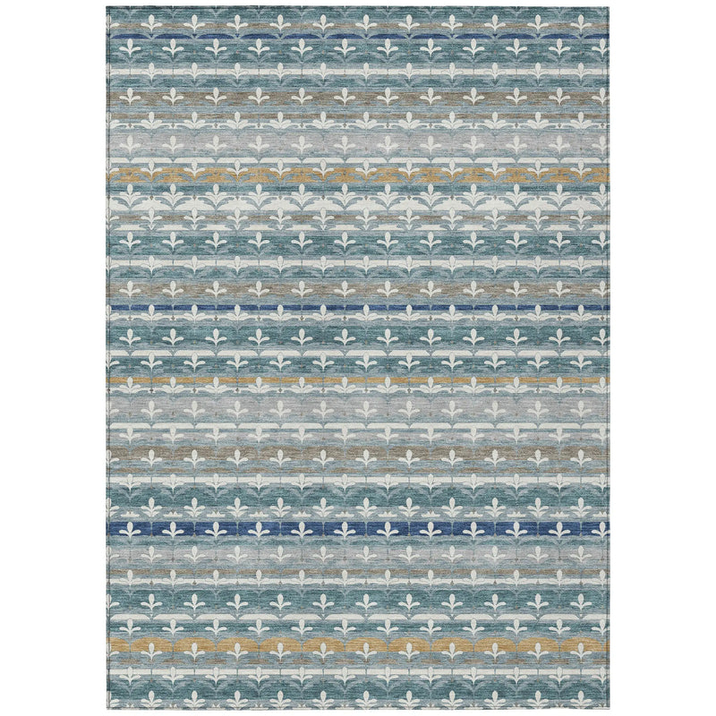 8' X 10' Teal Blue And Ivory Damask Washable Indoor Outdoor Area Rug Homeroots Outdoor