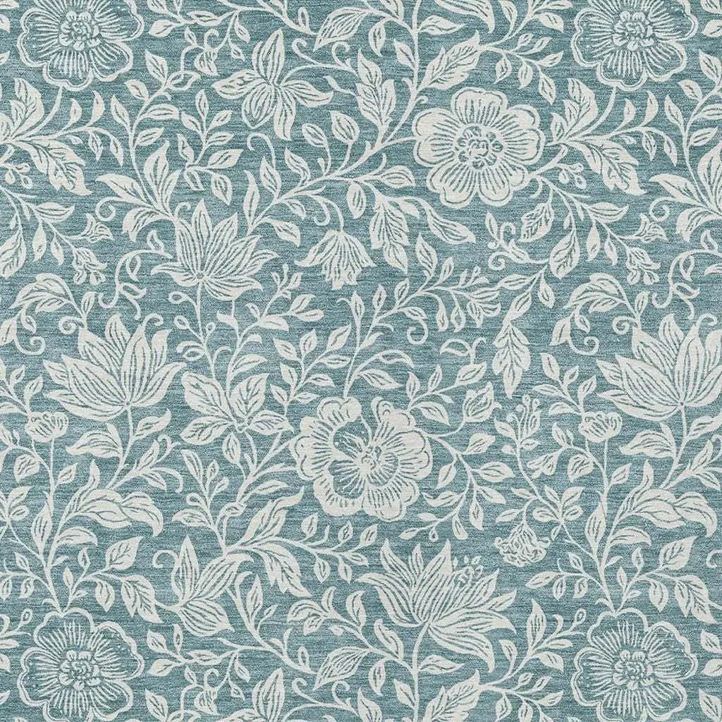 8' X 10' Teal Blue And Ivory Floral Washable Indoor Outdoor Area Rug Homeroots Outdoor
