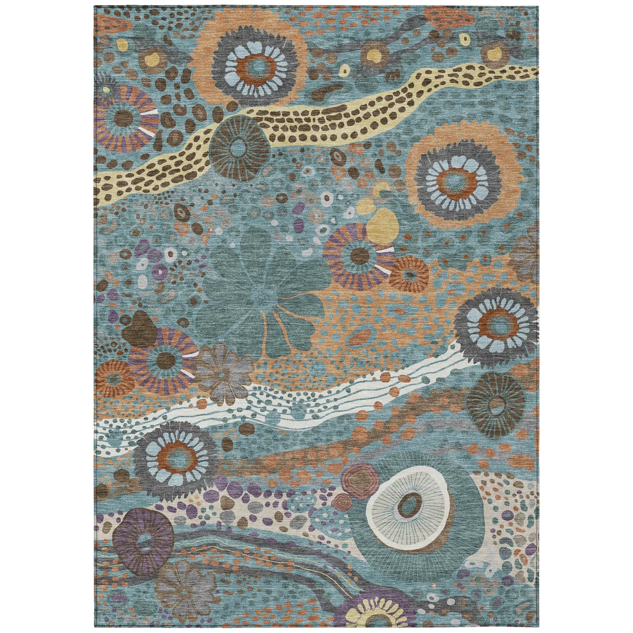 8' X 10' Teal Blue And Ivory Floral Washable Indoor Outdoor Area Rug Homeroots Outdoor