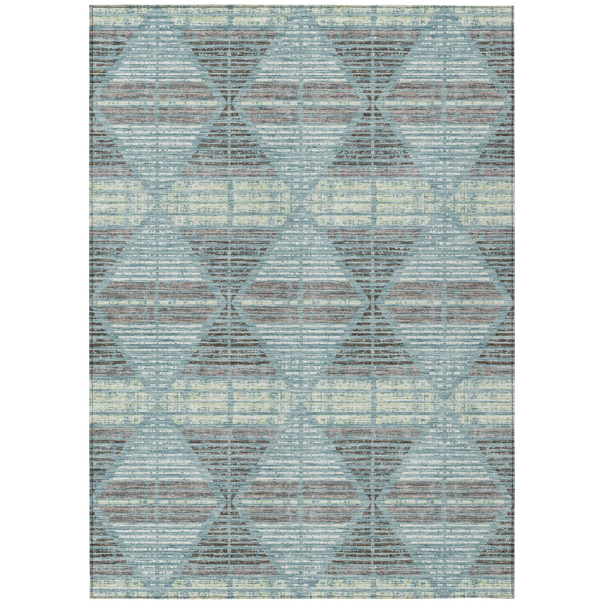 8' X 10' Teal Blue And Ivory Geometric Washable Indoor Outdoor Area Rug Homeroots Outdoor