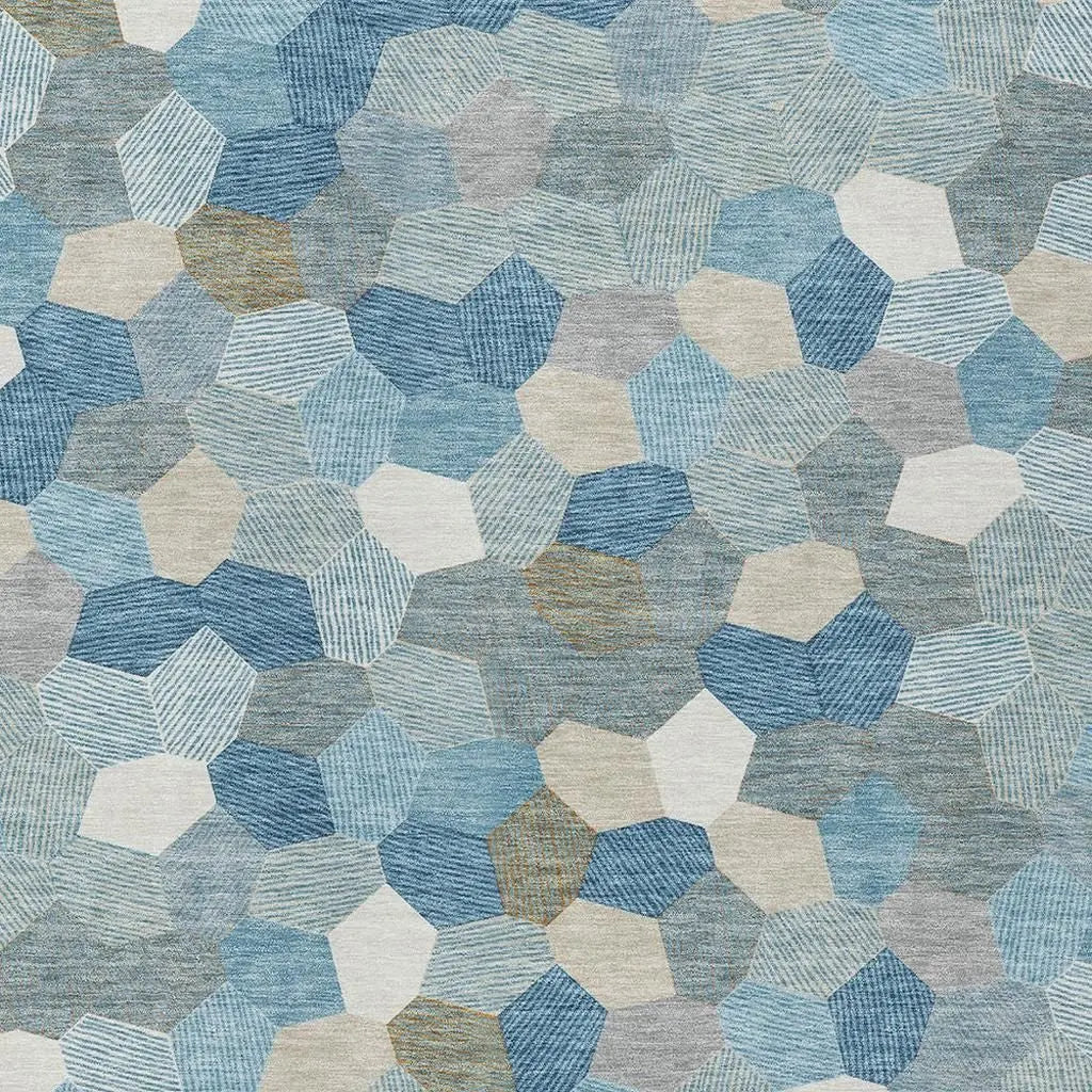 8' X 10' Teal Blue And Ivory Geometric Washable Indoor Outdoor Area Rug Homeroots Outdoor