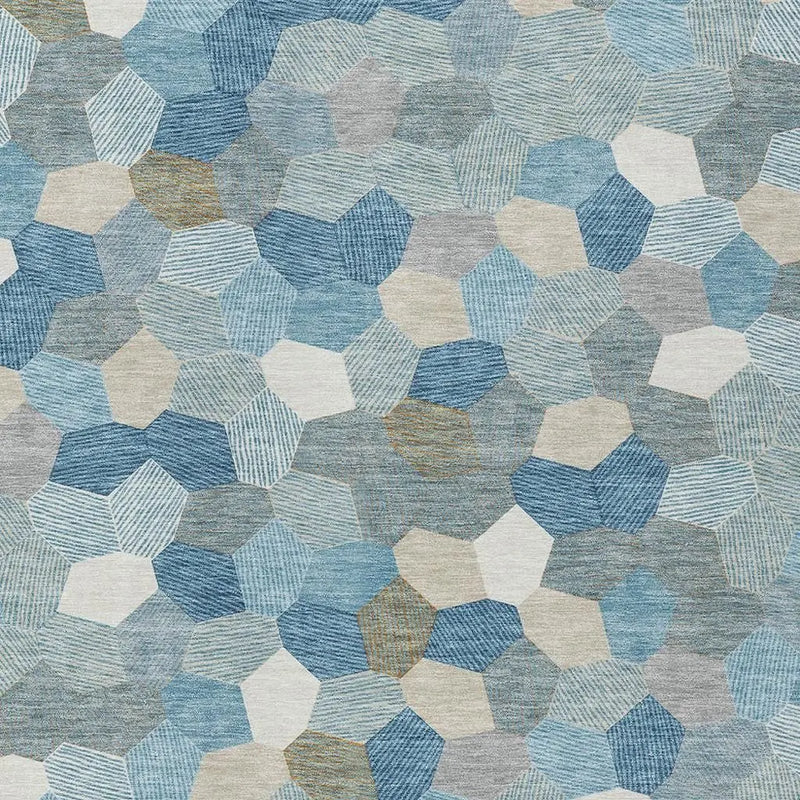 8' X 10' Teal Blue And Ivory Geometric Washable Indoor Outdoor Area Rug Homeroots Outdoor