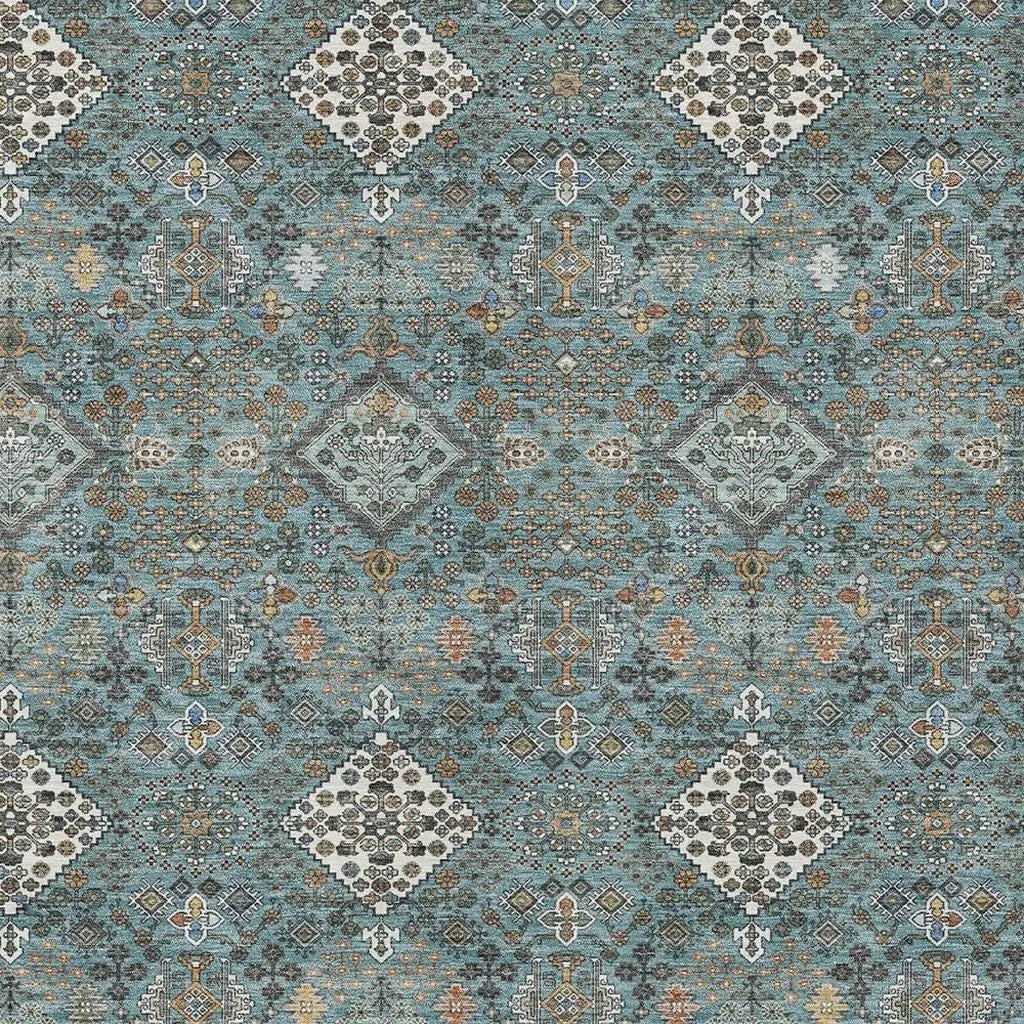 8' X 10' Teal Blue And Ivory Geometric Washable Indoor Outdoor Area Rug Homeroots Outdoor