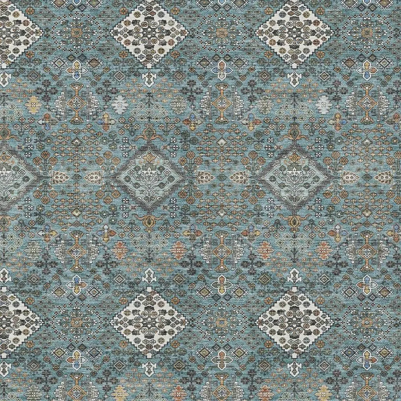 8' X 10' Teal Blue And Ivory Geometric Washable Indoor Outdoor Area Rug Homeroots Outdoor