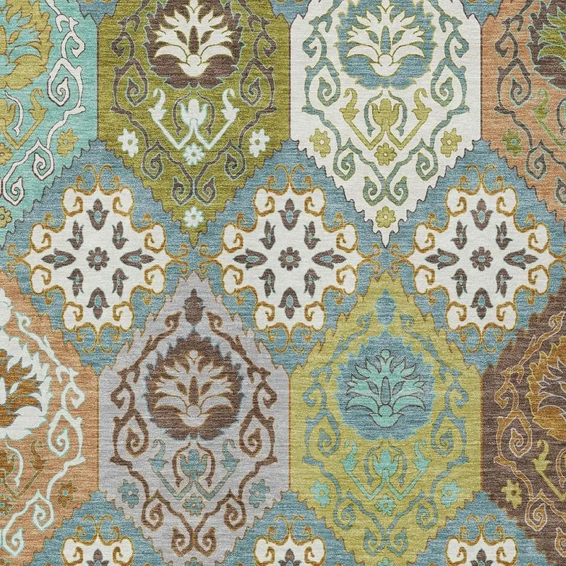 8' X 10' Teal Blue And Ivory Geometric Washable Indoor Outdoor Area Rug Homeroots Outdoor
