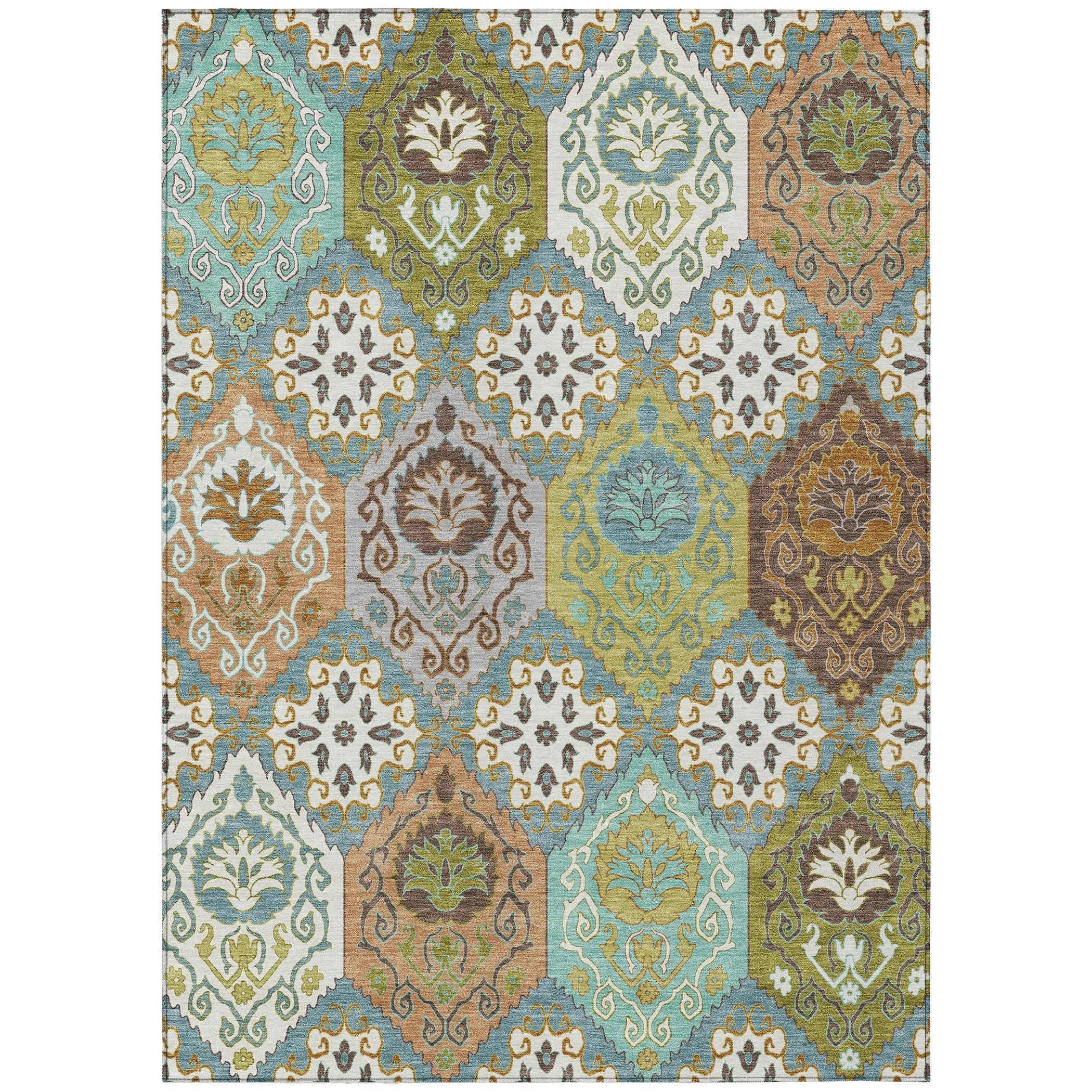 8' X 10' Teal Blue And Ivory Geometric Washable Indoor Outdoor Area Rug Homeroots Outdoor