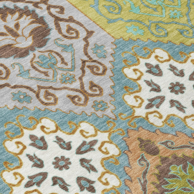 8' X 10' Teal Blue And Ivory Geometric Washable Indoor Outdoor Area Rug Homeroots Outdoor