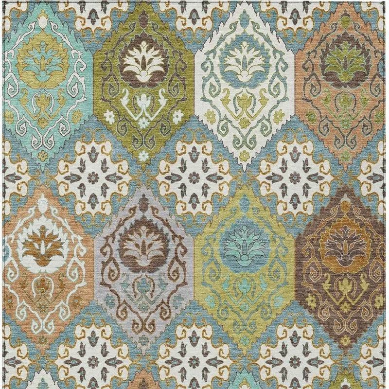 8' X 10' Teal Blue And Ivory Geometric Washable Indoor Outdoor Area Rug Homeroots Outdoor