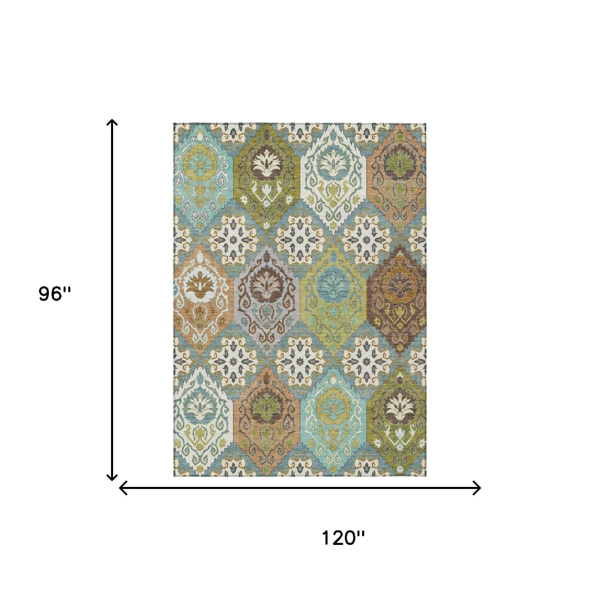 8' X 10' Teal Blue And Ivory Geometric Washable Indoor Outdoor Area Rug Homeroots Outdoor