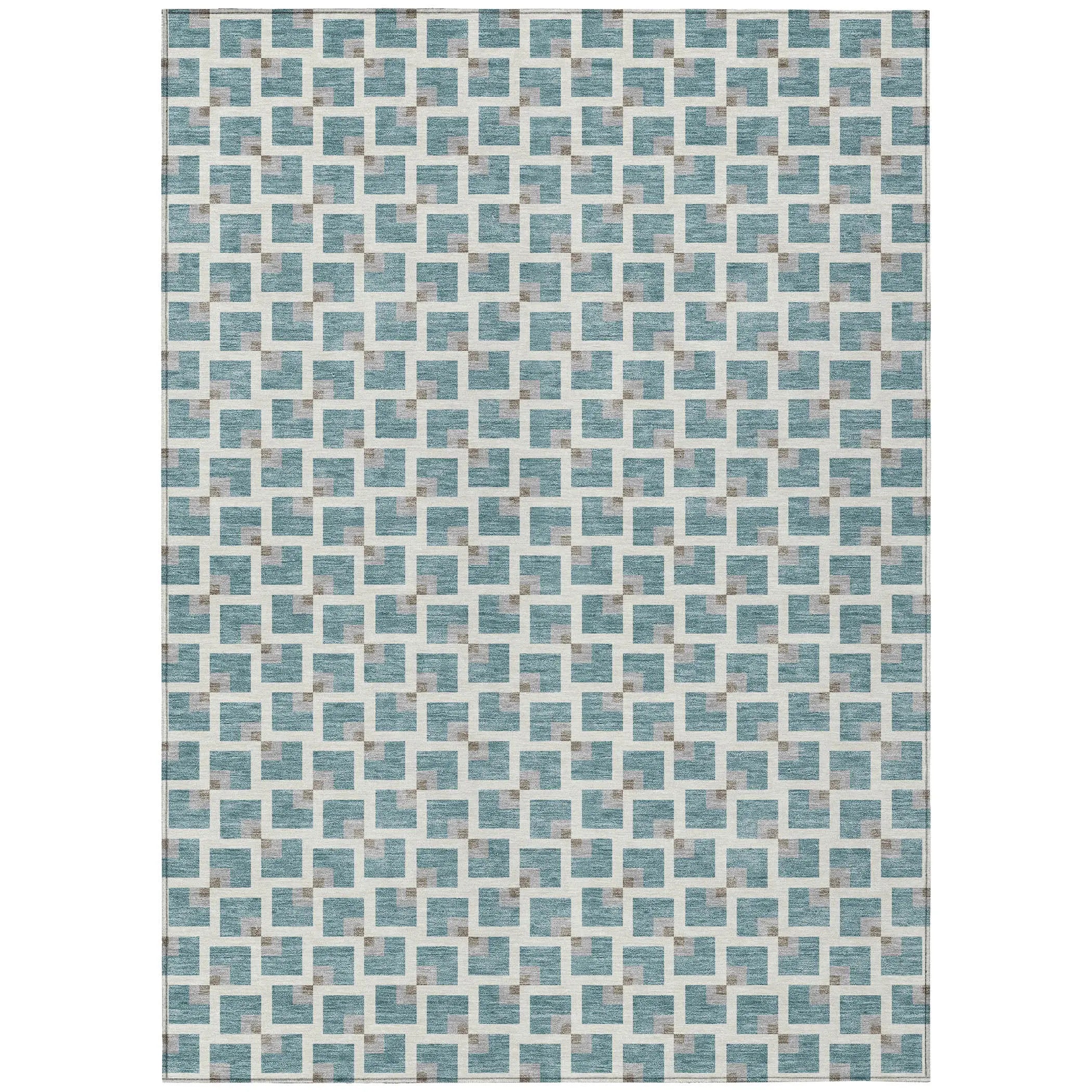 8' X 10' Teal Blue And Ivory Geometric Washable Indoor Outdoor Area Rug Homeroots Outdoor