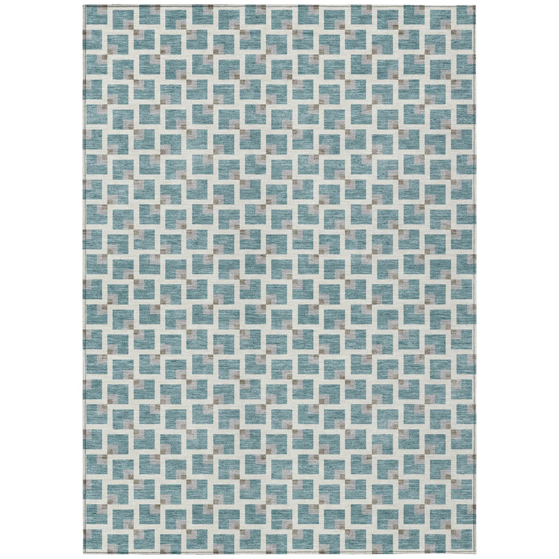 8' X 10' Teal Blue And Ivory Geometric Washable Indoor Outdoor Area Rug Homeroots Outdoor