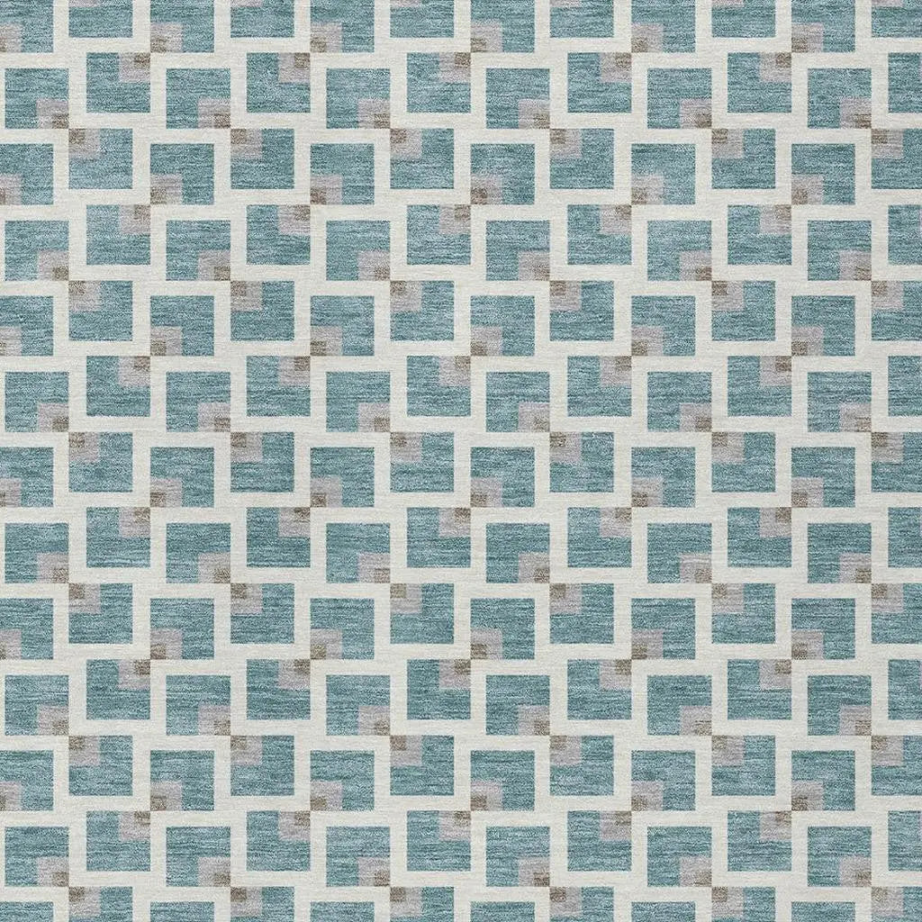 8' X 10' Teal Blue And Ivory Geometric Washable Indoor Outdoor Area Rug Homeroots Outdoor