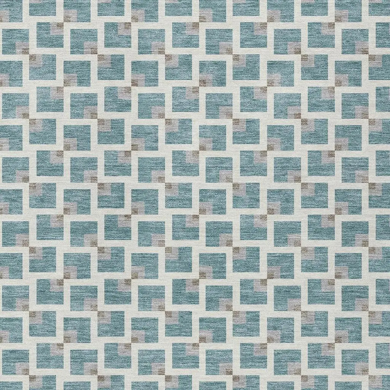 8' X 10' Teal Blue And Ivory Geometric Washable Indoor Outdoor Area Rug Homeroots Outdoor