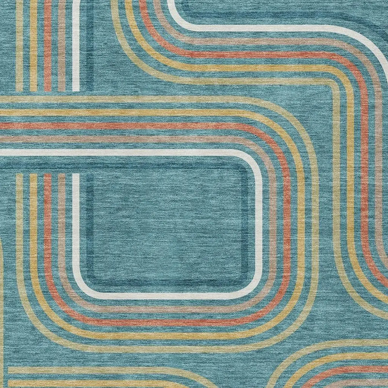 8' X 10' Teal Blue And Ivory Geometric Washable Indoor Outdoor Area Rug Homeroots Outdoor