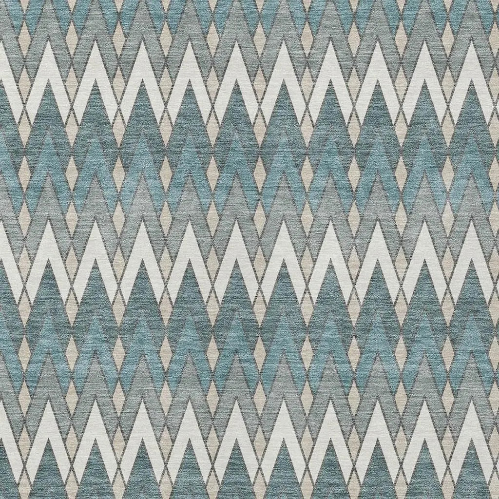 8' X 10' Teal Blue And Ivory Geometric Washable Indoor Outdoor Area Rug Homeroots Outdoor