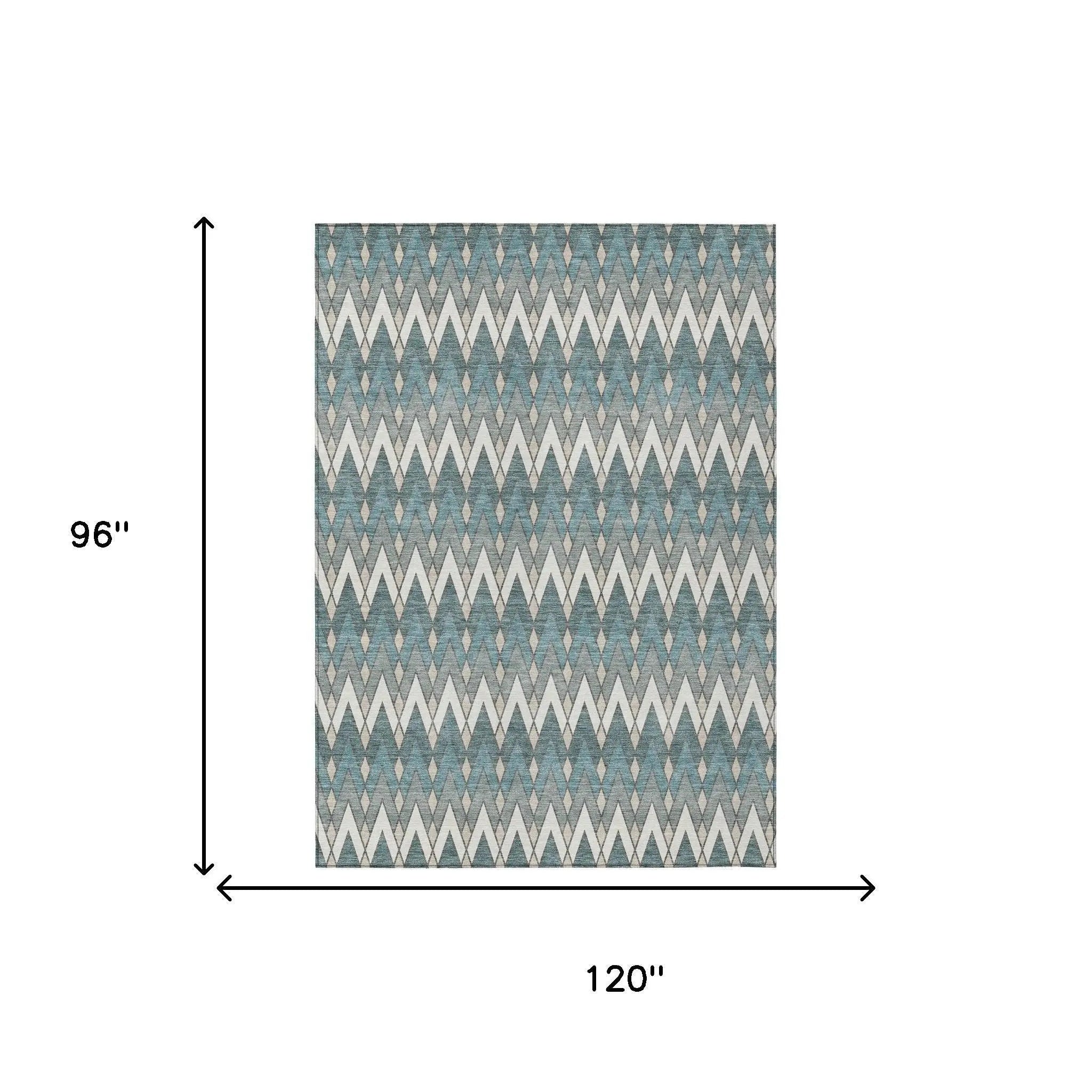 8' X 10' Teal Blue And Ivory Geometric Washable Indoor Outdoor Area Rug Homeroots Outdoor