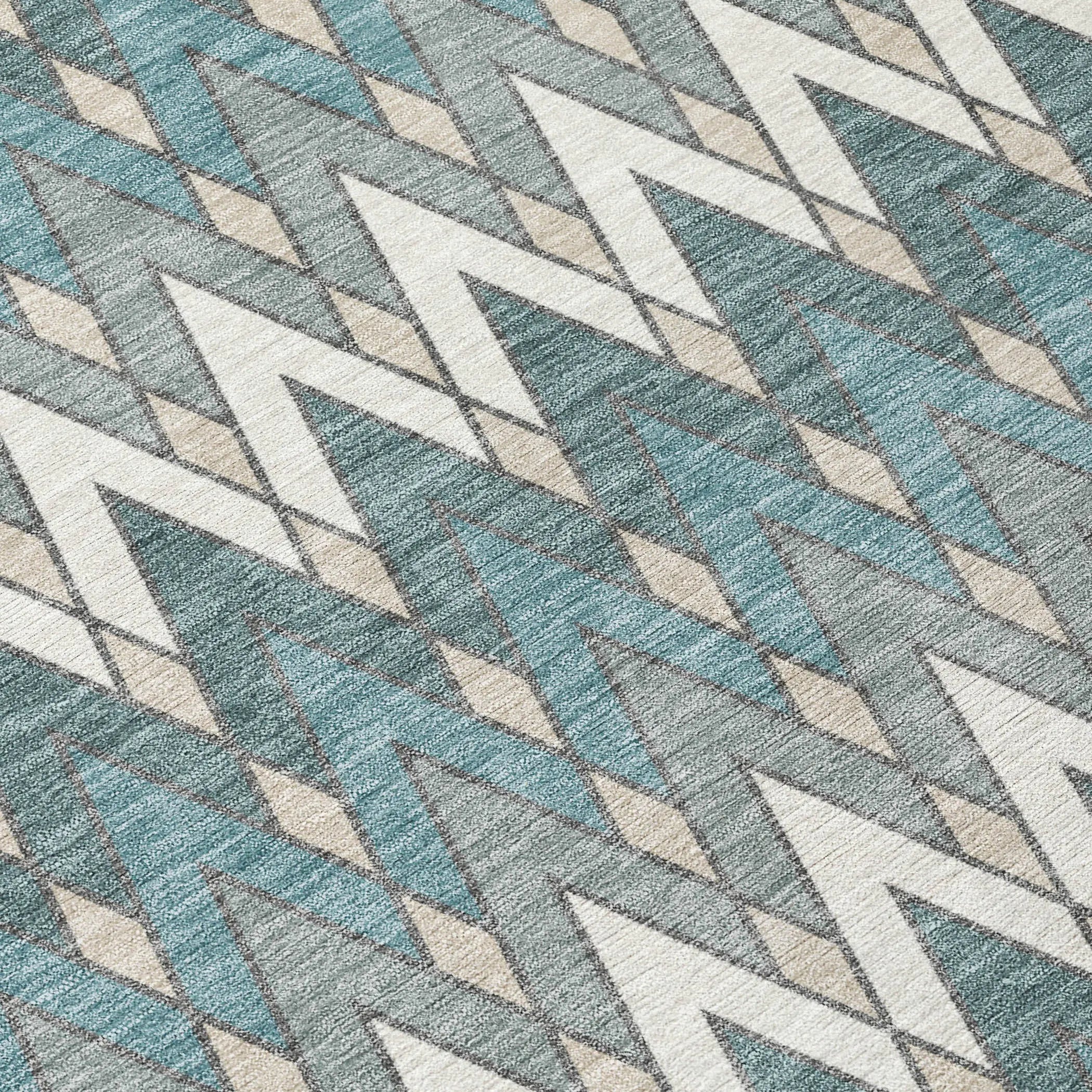 8' X 10' Teal Blue And Ivory Geometric Washable Indoor Outdoor Area Rug Homeroots Outdoor